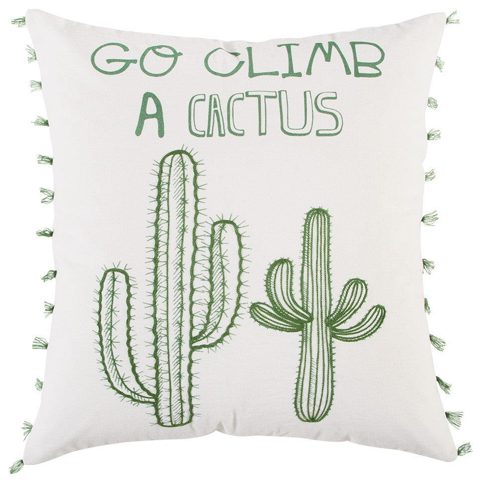 White Green Climb A Cactus Throw Pillow