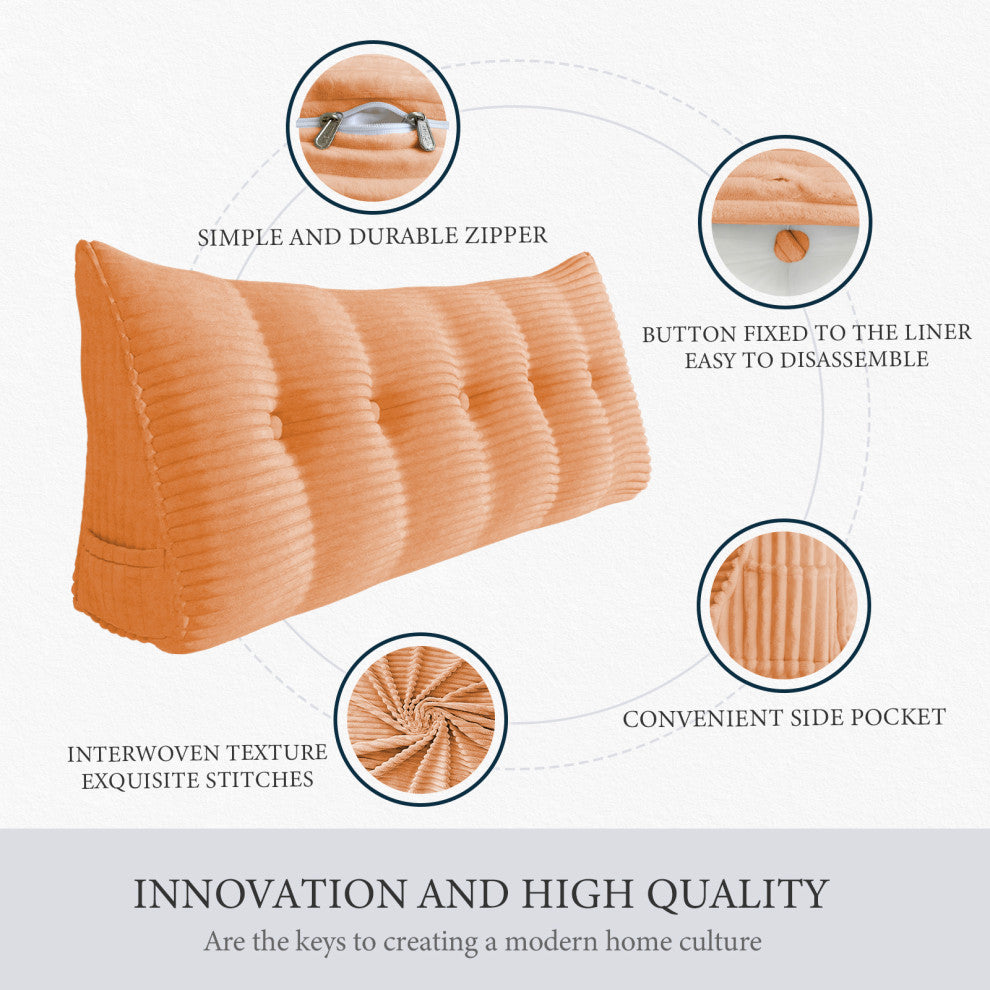 Bed Wedge Pillow Headboard Cushion Daybed Backrest Pillow Reading Wedge Orange, 39x20x8