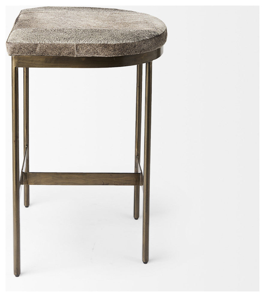 Cowhide Counter Stool With Gold Metal Frame