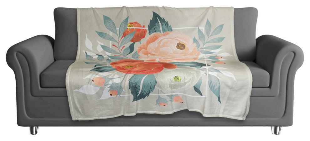 Orange Floral 50x60 Coral Fleece Blanket