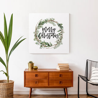 Merry Christmas Wreath 24x24 Canvas Wall Art