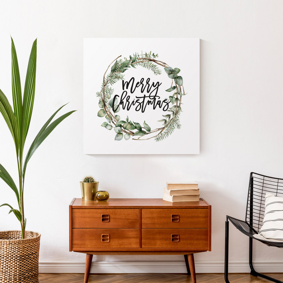 Merry Christmas Wreath 24x24 Canvas Wall Art