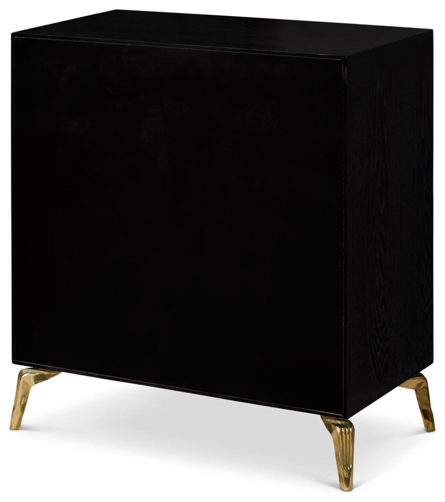 Gold and Black Sun Motif Zen Modern Asian Cabinet