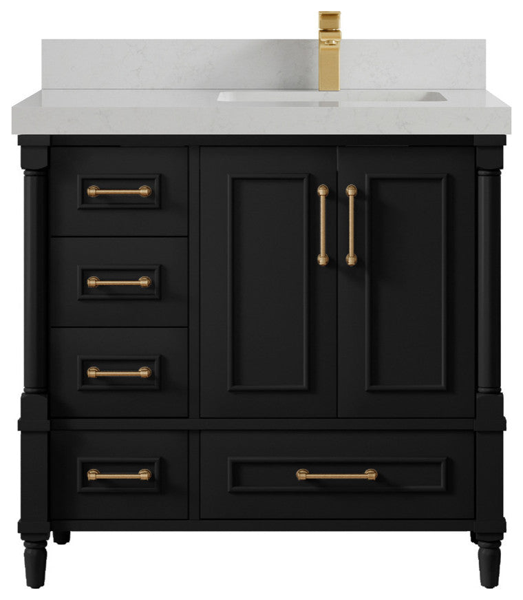 Aberdeen 36 Right Offset Bath Vanity in Black 2" Carrara Quartz