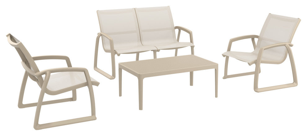 Pacific 4 piece Lounge Set With Arms Frame Sling, Taupe