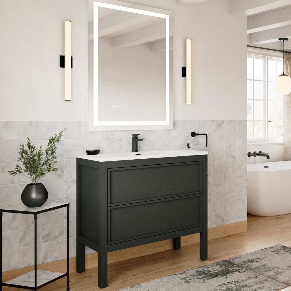 The Shiloh Bathroom Vanity, Charcoal Oak, 36", Single Sink, Freestanding