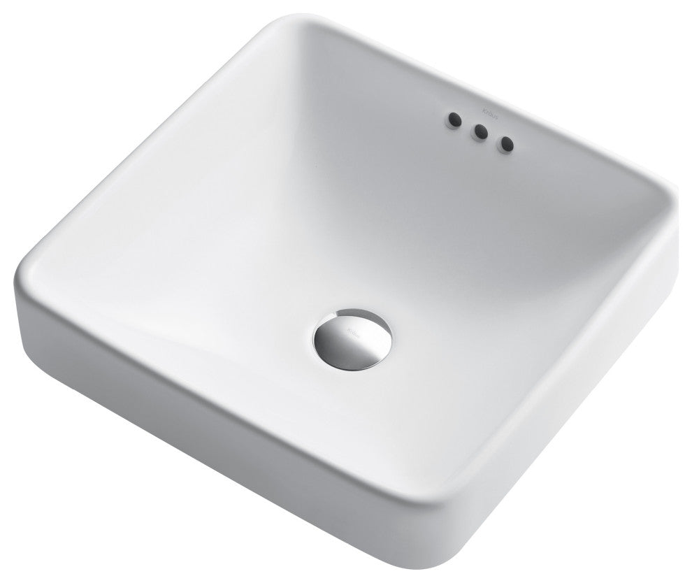 Elavo Square Ceramic Semi-Recessed White Bathroom Sink, Pack of 2