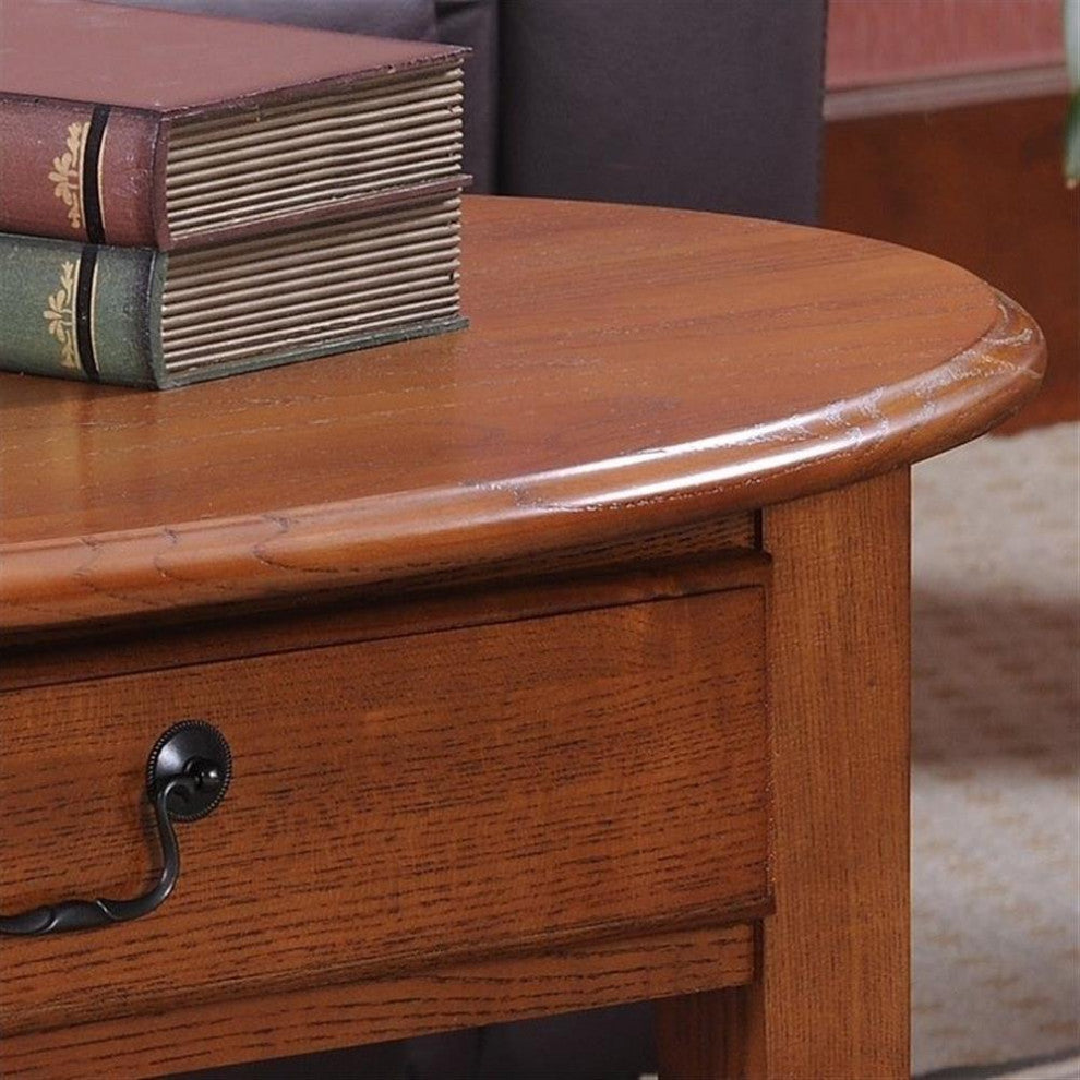 Leick Furniture Wood Shaker Oval Coffee Table in Medium Oak Espresso