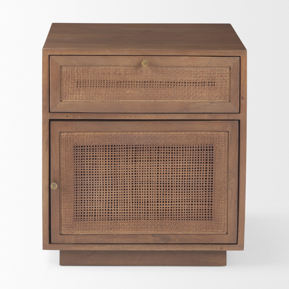 Grier 19.0Lx19.0Wx21.0H Medium Brown Wood and Cane Accent Table