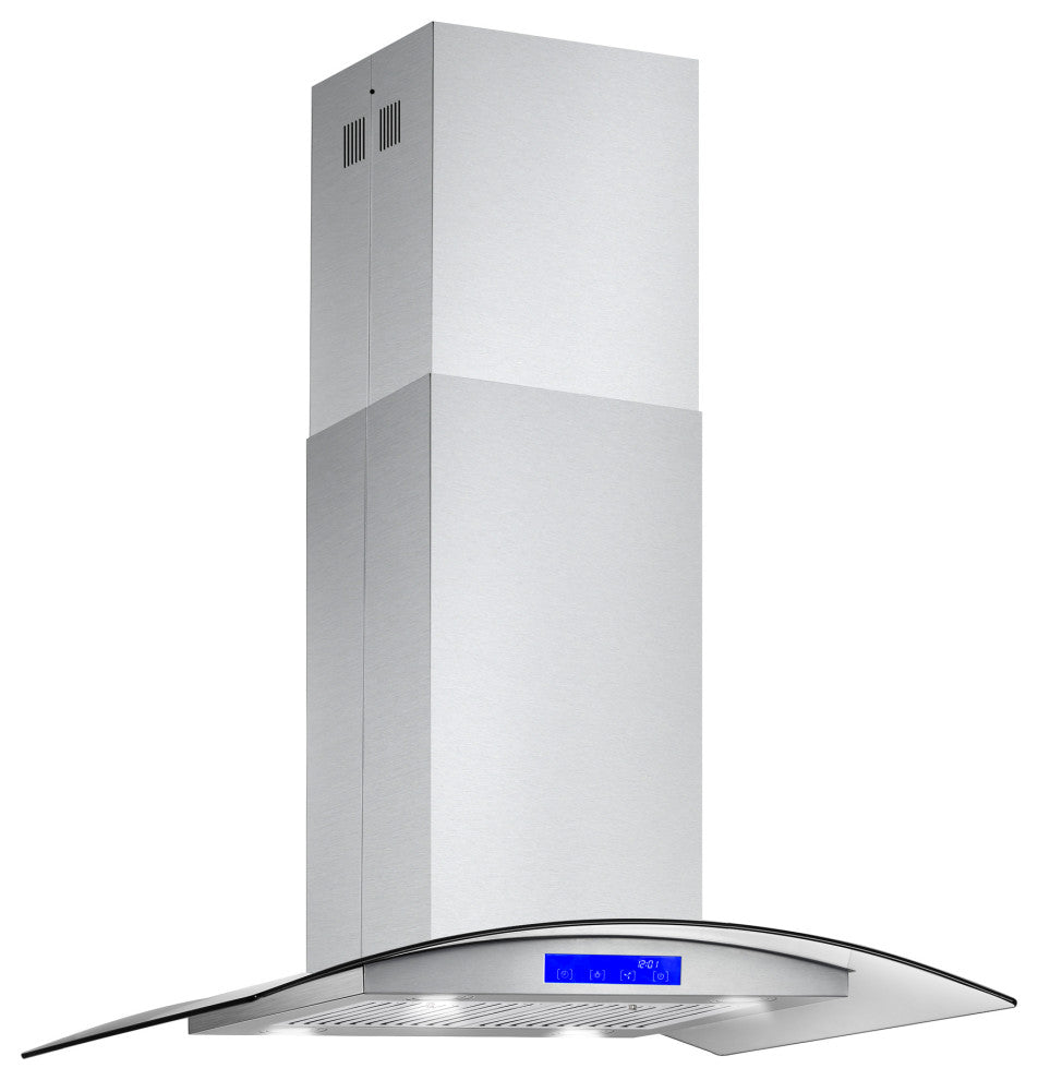 Cosmo 380 CFM Euro Stainless Steel Island Glass Range Hood With Permanent Filter