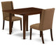 3Pc Dining Set, Drop Leaves Table, 2 Chairs, Brown Beige Chairs Seat, Mahogany