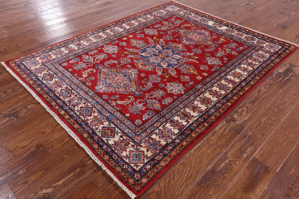 5' 0" X 6' 4" Super Kazak Handmade Wool Rug Q7502