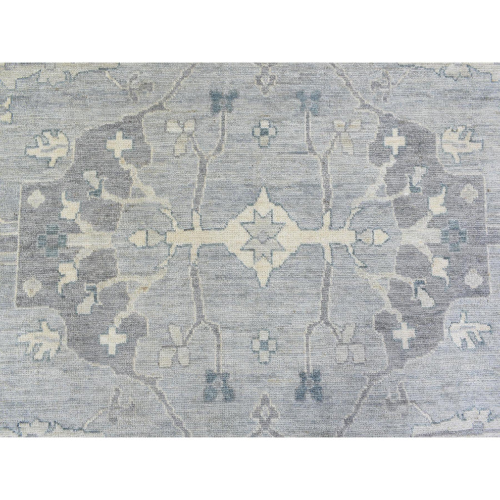 Gray Afghan Oushak Flowing Open Design Hand Knotted Pure Wool Rug, 10'2"x13'10"