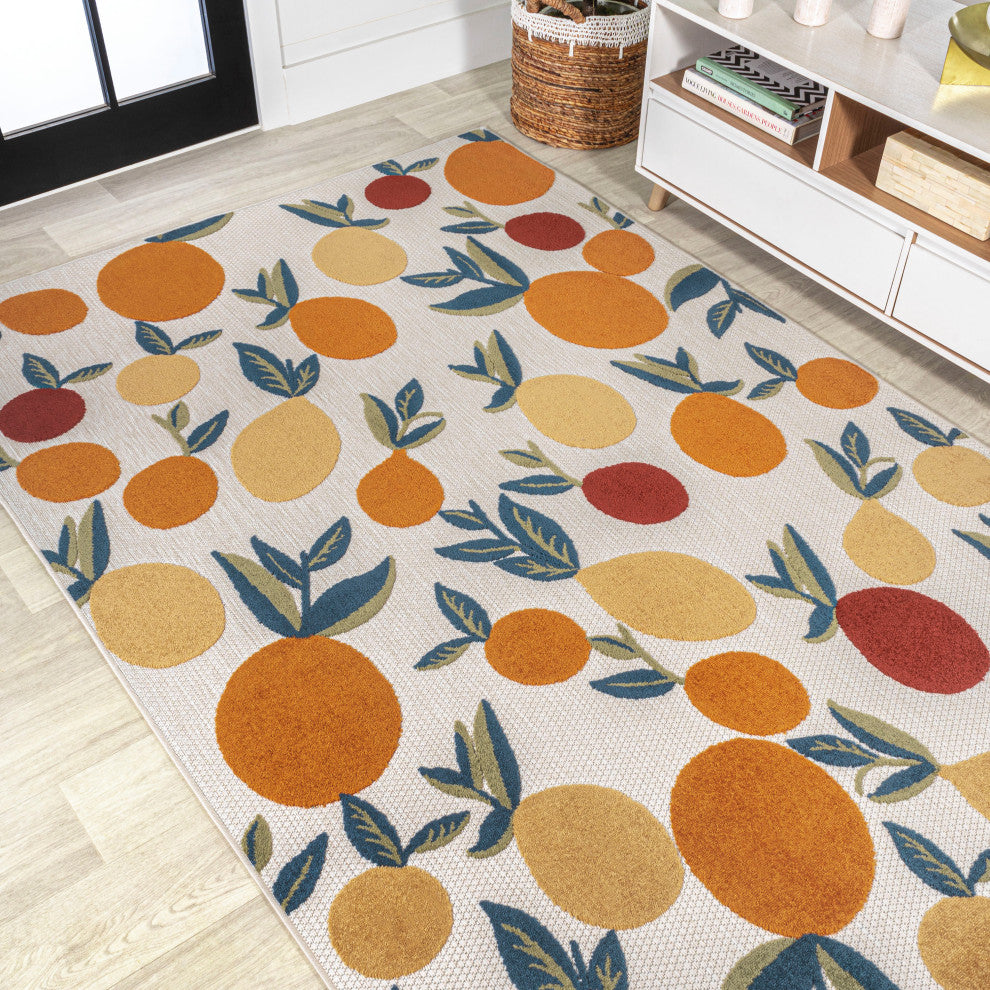 Limone Bold Lemon High-Low Indoor/Outdoor Area Rug, Orange/Beige/Cream, 5 X 8
