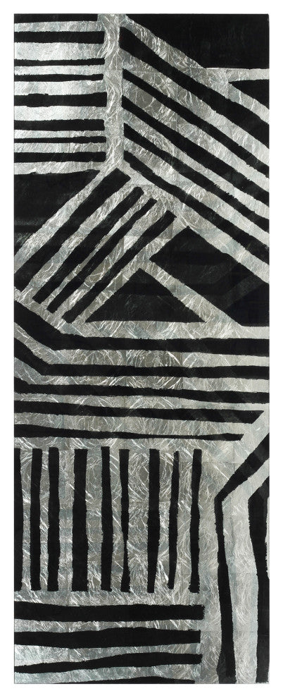 "Nokomis A" Abstract Wall Art Reverse Printed Tempered Glass With Silver Leaf