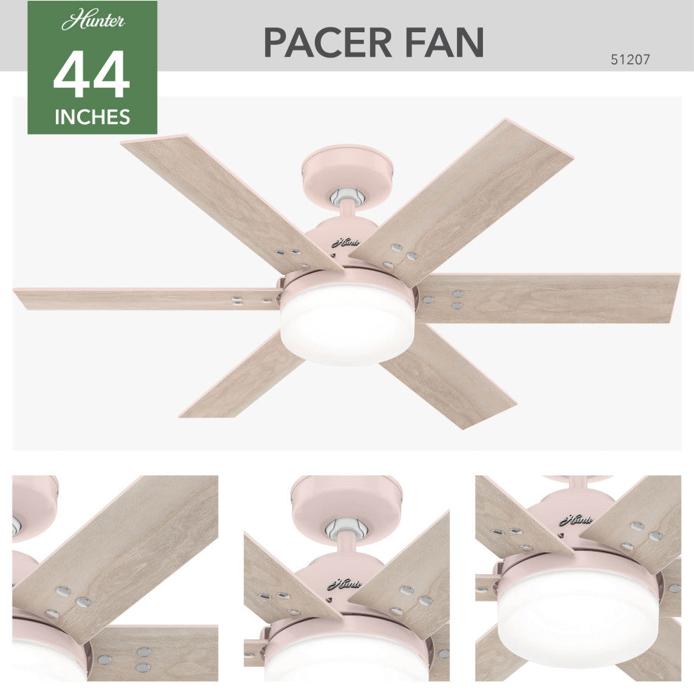 Hunter 44" Pacer Blush Pink Ceiling Fan With LED Light and Remote