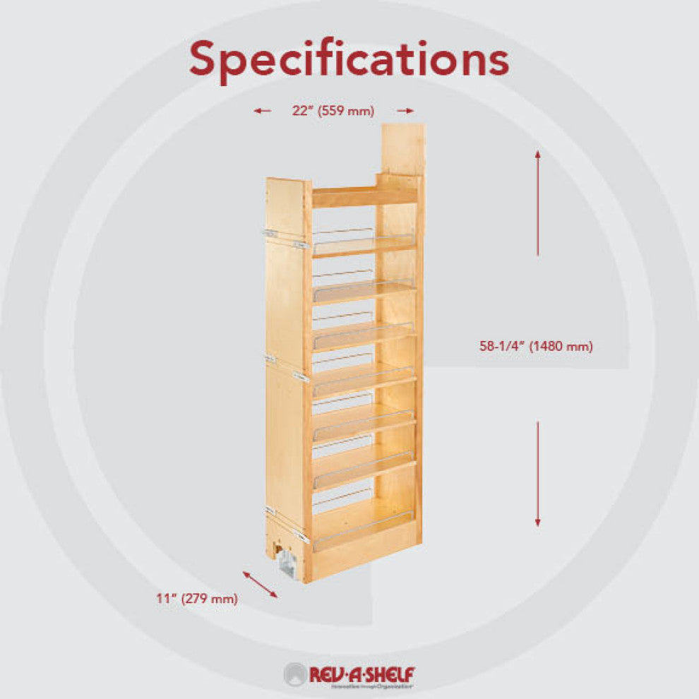 Wood Tall Cabinet Pull Out Pantry Organizer With Soft Close, 11"