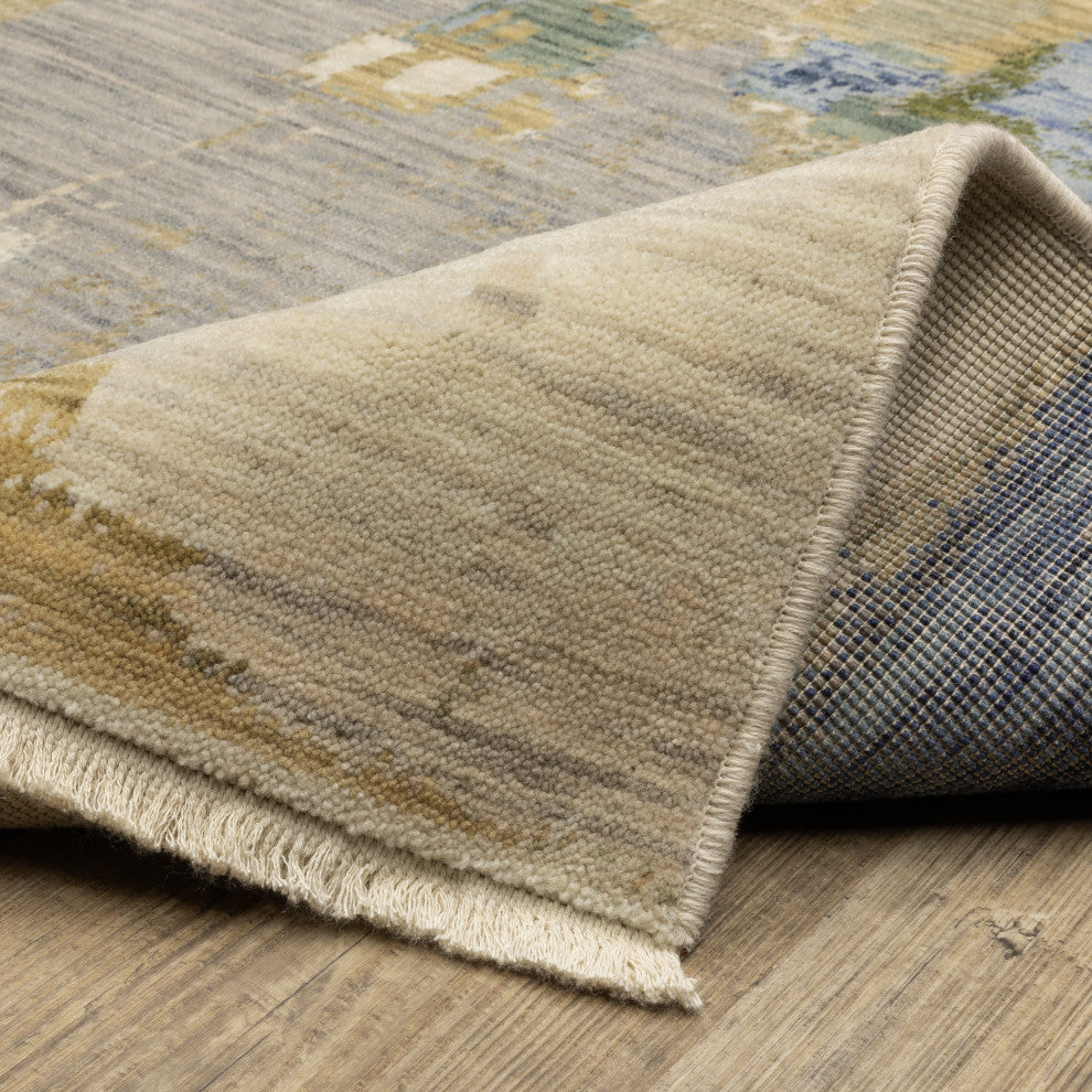 Saturn Abstract Palette Blue/Green Wool Blend Area Rug Runner 2'6" x 12'