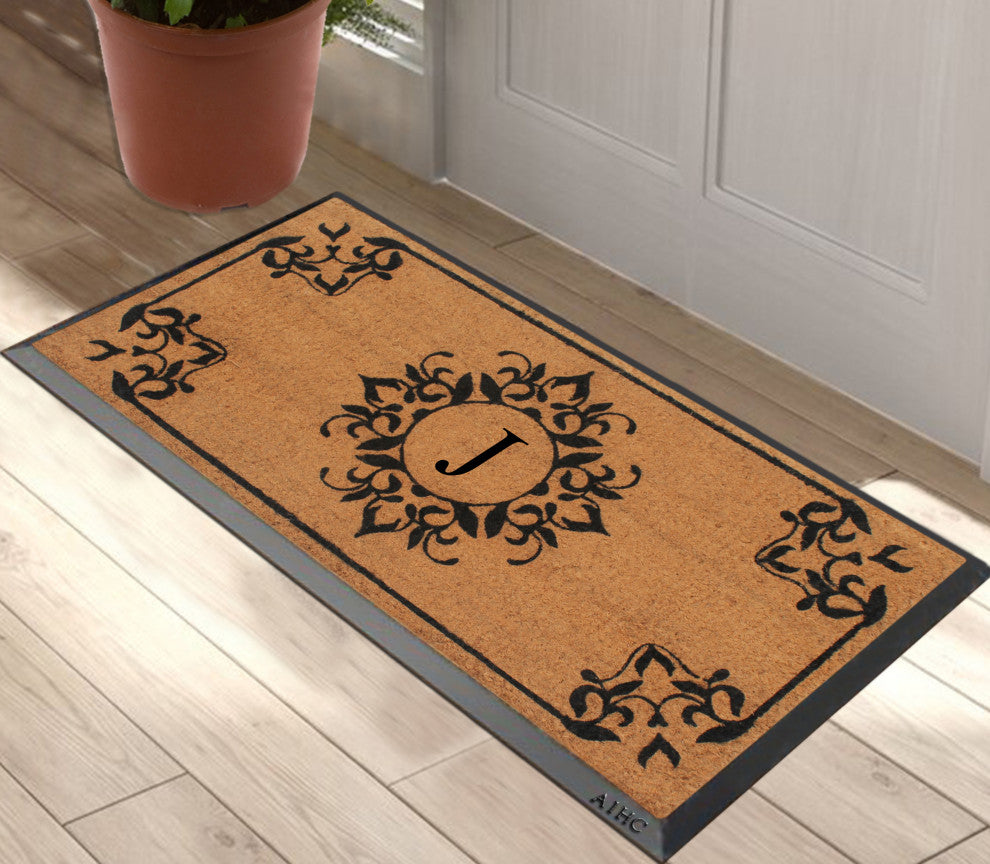 A1HC Hand-Crafted 24"x48" Rubber Coir Double/Single Monogrammed, J
