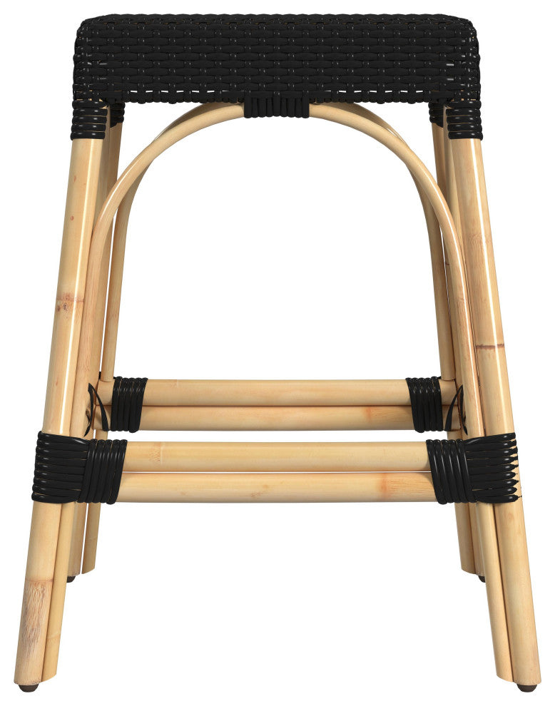 Robias Rectangular Rattan 24.5" Counter Stool, Black