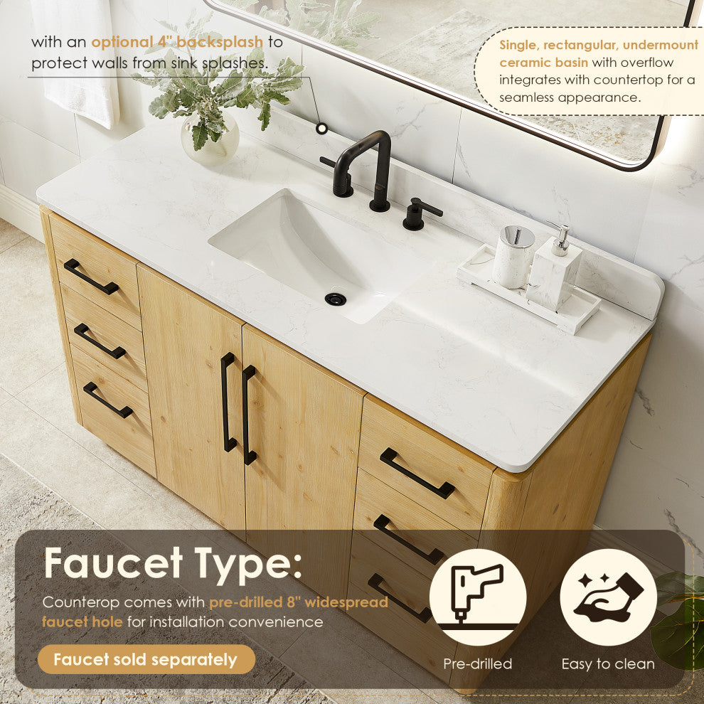 Serene Bathroom Vanity, Nature Brown, 54", No Mirror