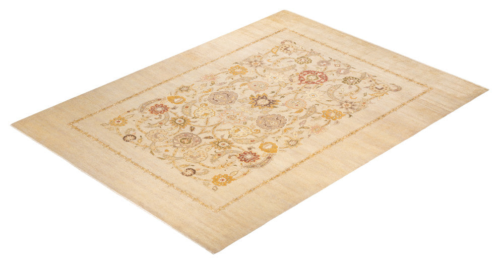 Eclectic, One-of-a-Kind Hand-Knotted Area Rug Ivory, 9' 1" x 12' 1"