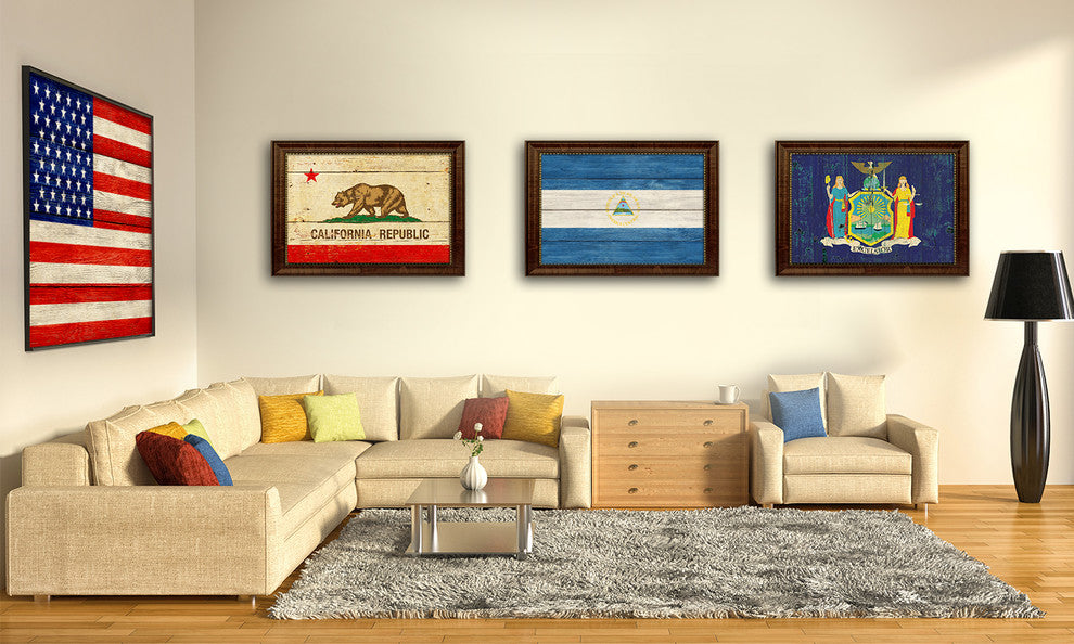 Nigeria Country Textured Flag Print With Brown Gold Frame, 19"X27"