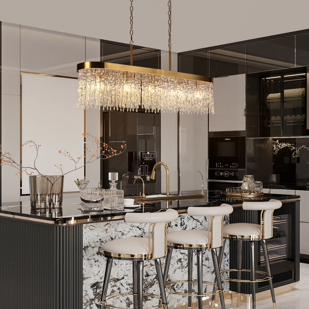 LNC Ardanidula 5-Light 43.3" Modern Rectangle LED Kitchen Island Light, Gold