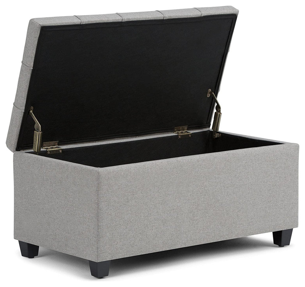 Rectangle Lift Top Storage Ottoman Bench Tufted Linen Look Fabric, Gray