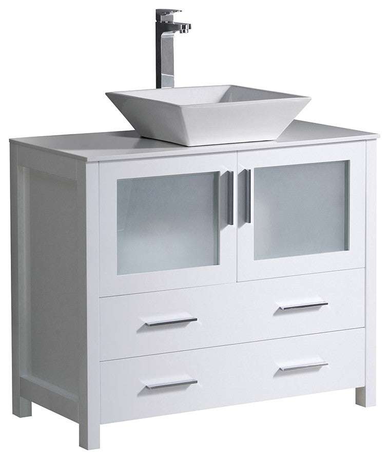 Torino 36" Bathroom Cabinet, Base: White, With Top, Vessel Sink