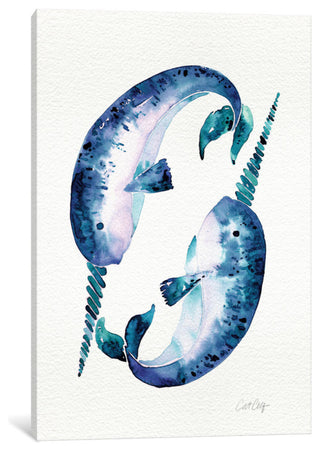 "Blue Narwhals Artprint" by Cat Coquillette, 40x26x1.5