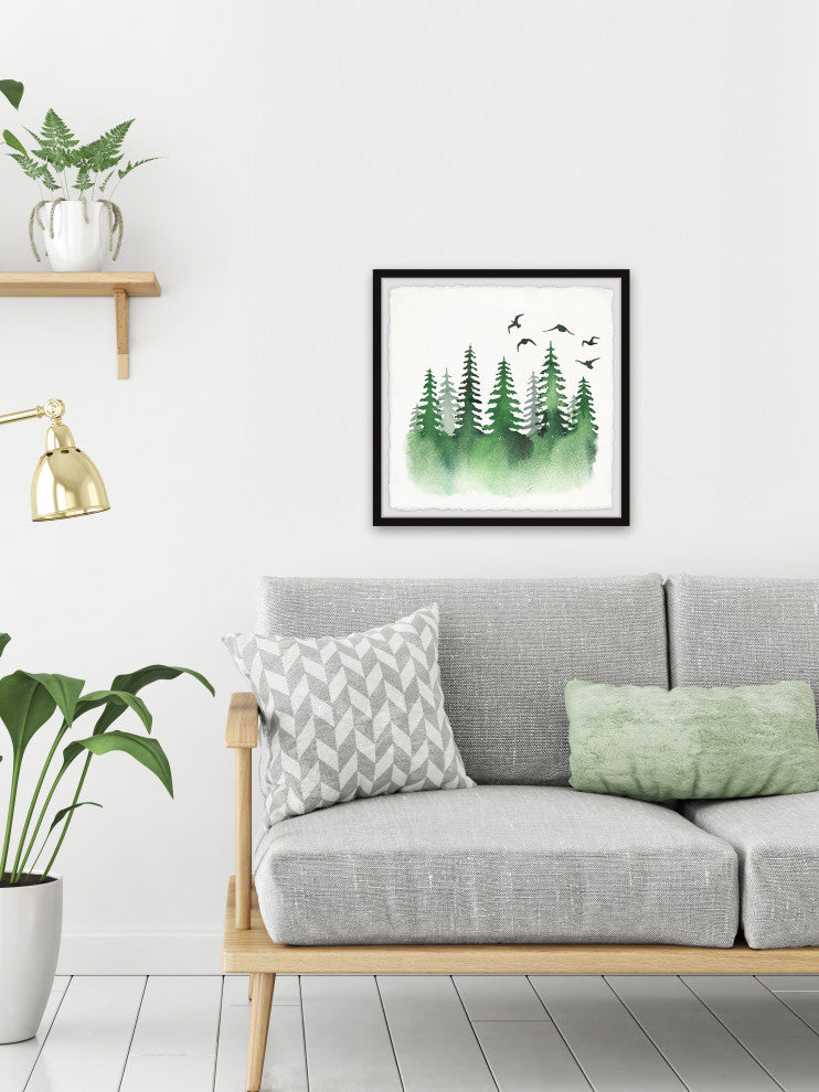 "Pine Tree Skyline" Framed Painting Print, 18x18