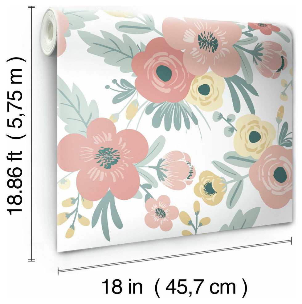 Poppy Floral Peel and Stick Wallpaper, White and Pink