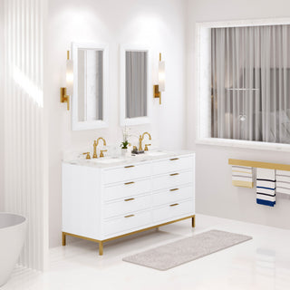 Bristol 60" Marble Countertop Vanity, Pure White With Mirrors