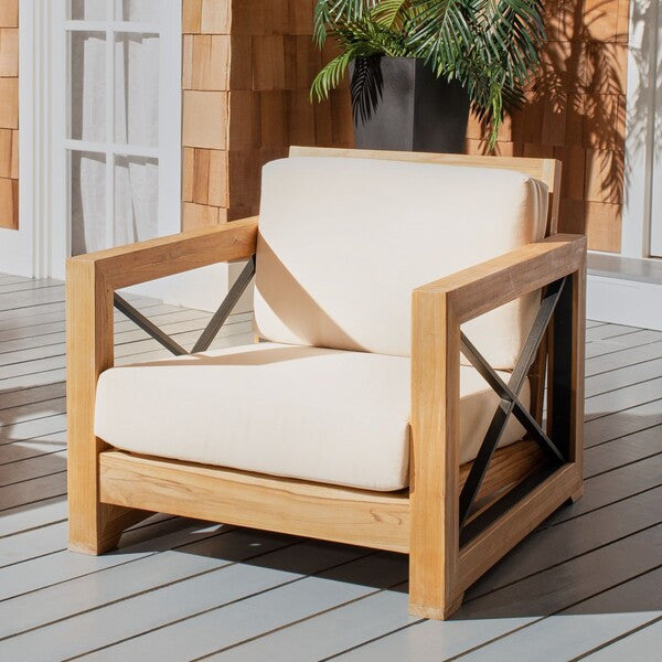 Safavieh Andros Teak Patio Chair Natural / Beige