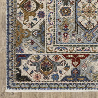 Hanford Bordered Medallions Blue/Grey Fringe Edge Area Rug Runner