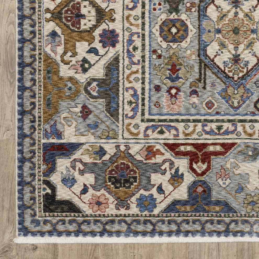Hanford Bordered Medallions Blue/Grey Fringe Edge Area Rug Runner
