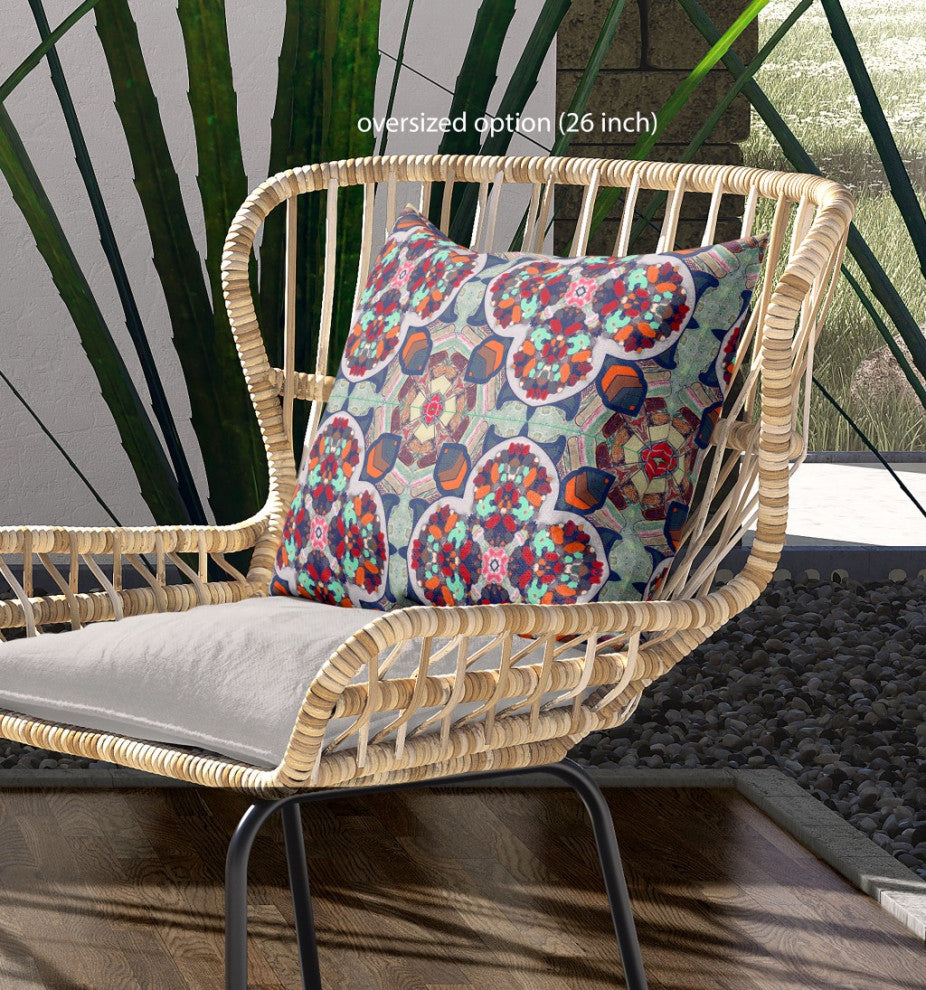 28" Green Orange Cloverleaf Indoor Outdoor Throw Pillow