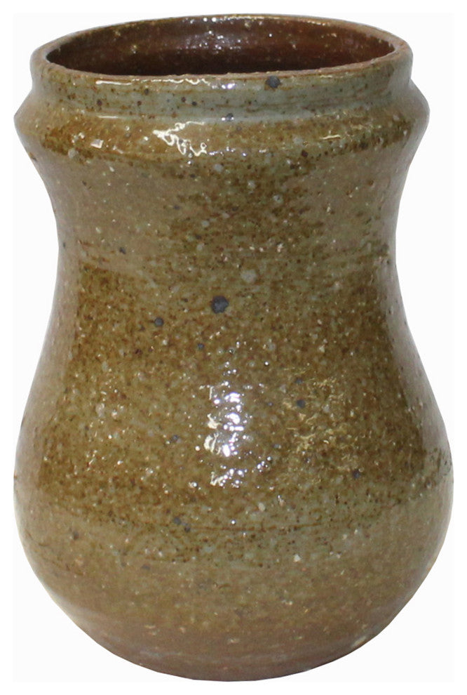 Handmade Ceramic Brown Tan Gray Flower Graphic Jar Vase Hws2464