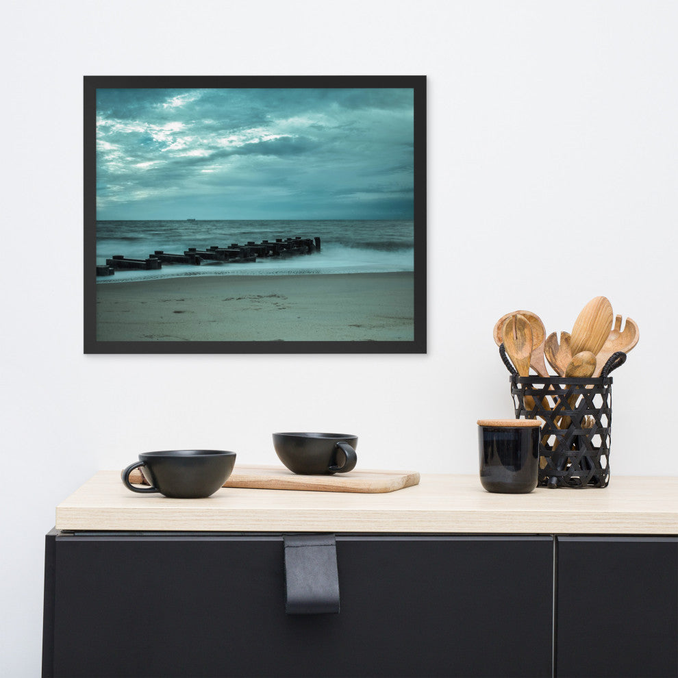 Blue Morning at Rehoboth Coastal Landscape Framed Photo Paper Wall Art Prints, Black, 16" X 20"
