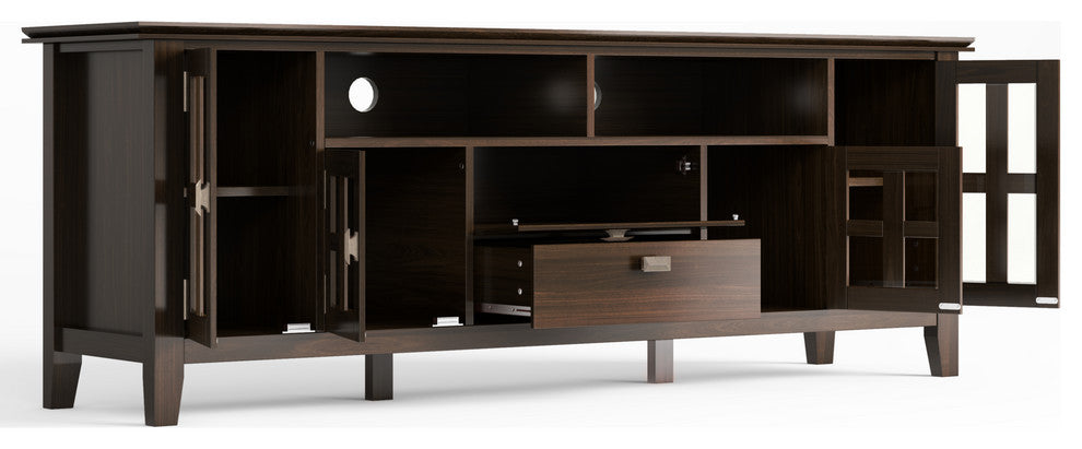 Solid Wood 72 Inch Tv Media Stand In Tobacco Brown For Tvs Up To 80 Inches