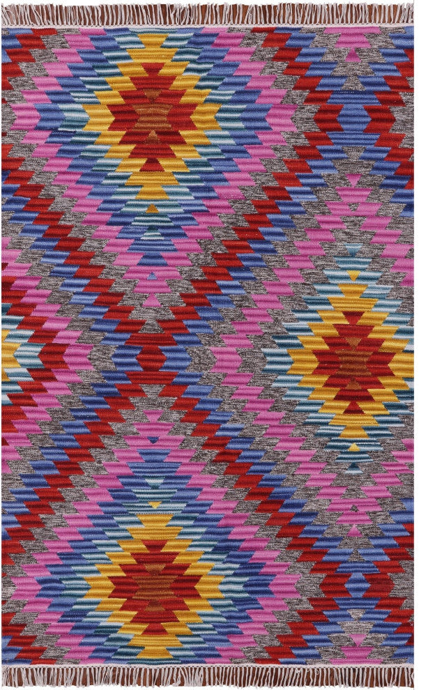 5' 0" X 8' 0" Reversible Kilim Flat Weave Wool Rug Q10542