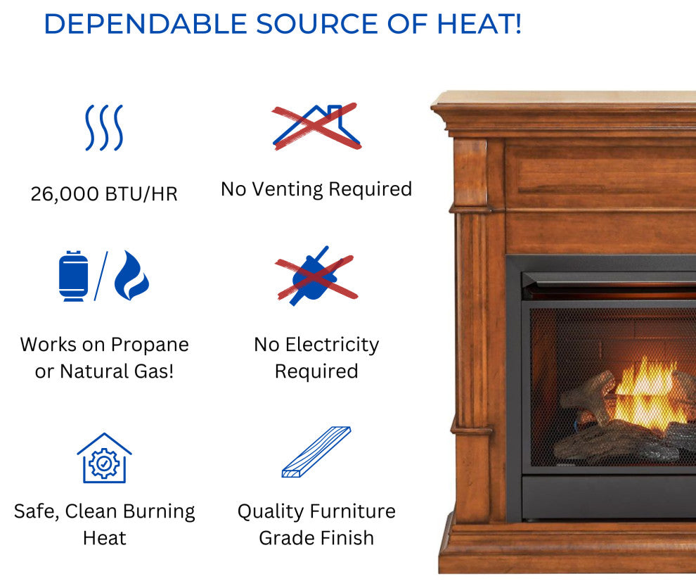 Duluth Forge Dual Fuel Ventless Gas Fireplace, 26,000 BTU, T-Stat, Apple Spice