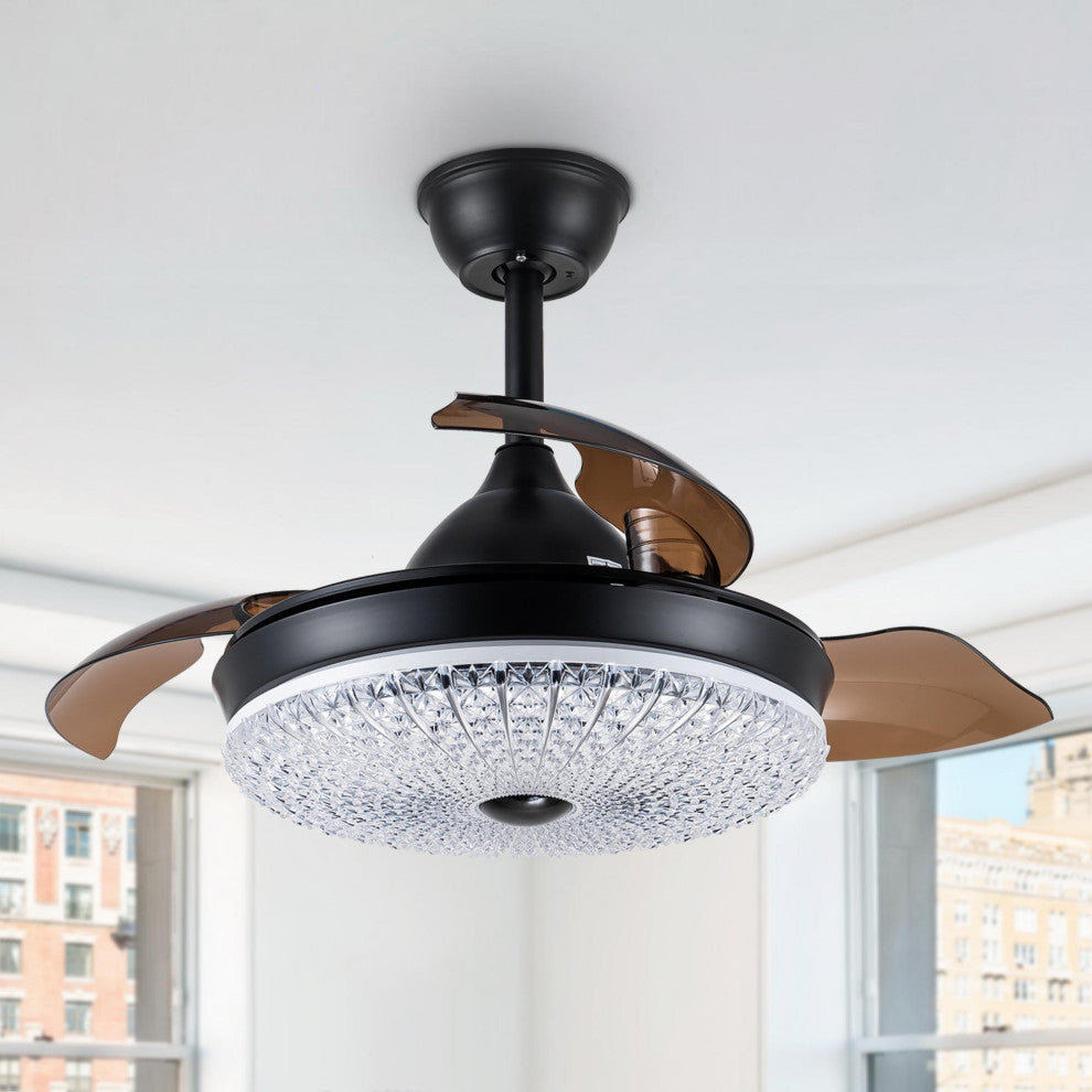 36" LED Retractable Ceiling Fan With Light Kit and Remote Control Included, Black