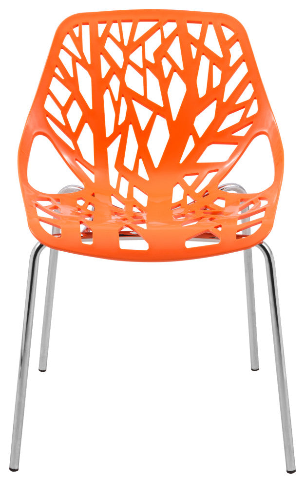 Leisuremod Asbury Plastic Stackable Dining Chair With Chromed Legs, Set of 2, Orange