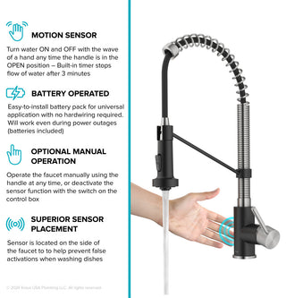 Bolden Commercial Style 2-Function Pull-Down 1-Handle 1-Hole Kitchen Faucet, Spot Free Stainless Steel/ Matte Black (Sensor Touchless)