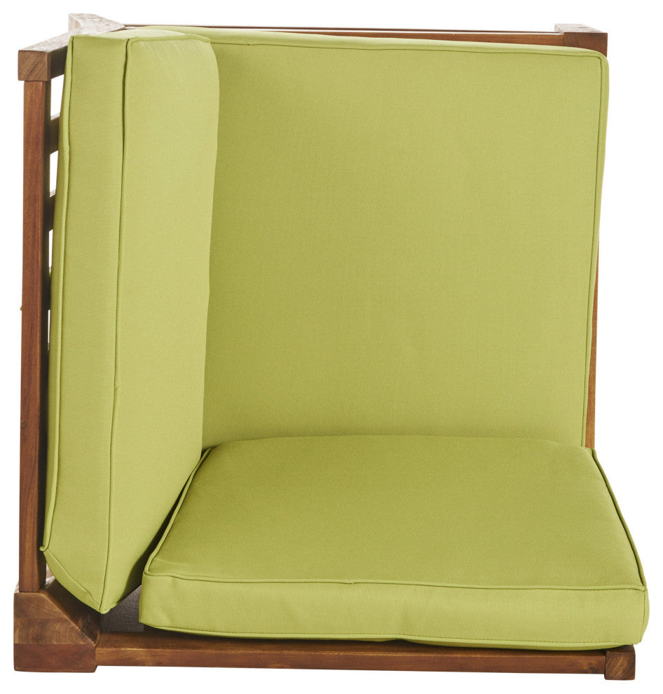 Outdoor 5-Seat V Shaped Acacia Sectional With Table, Green