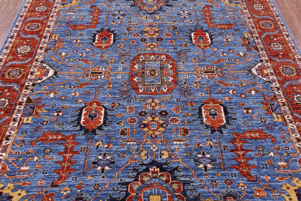6' 11" X 7' 6" Handmade Square Persian Fine Serapi Wool Rug - Q12904