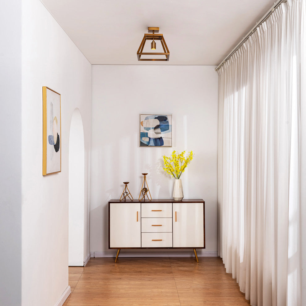 VidaLite Shura Cage, 1 Light Flush Mount, Brushed Brass