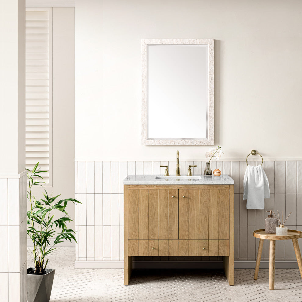 Hudson 36" Single Vanity, Light Natural Oak,  Eternal Jasmine Pearl Top